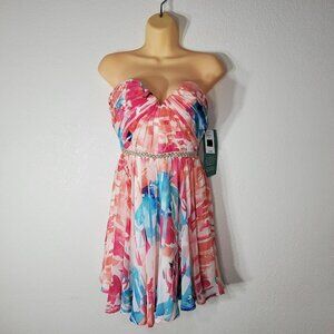 As U Wish Love Reign Strapless Floral Dress Size 5 With Rhinestone Waistband
